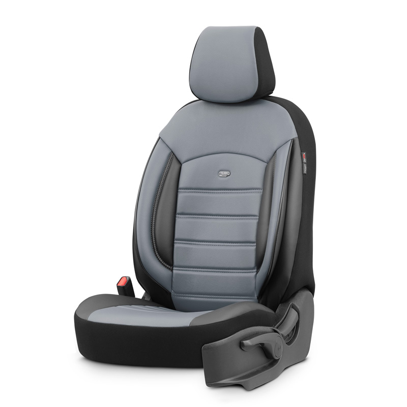 Housse de sièges universel en plein cuir 'Inspire' Noir/Gris - 11-pièces - adapté aux Side-Airbags