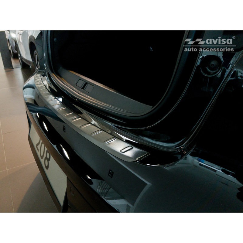 Protection de seuil arrière inox noir sur mesure pour Peugeot 208 II HB 5-portes 2019-2023 & FL 2023- 'Ribs'