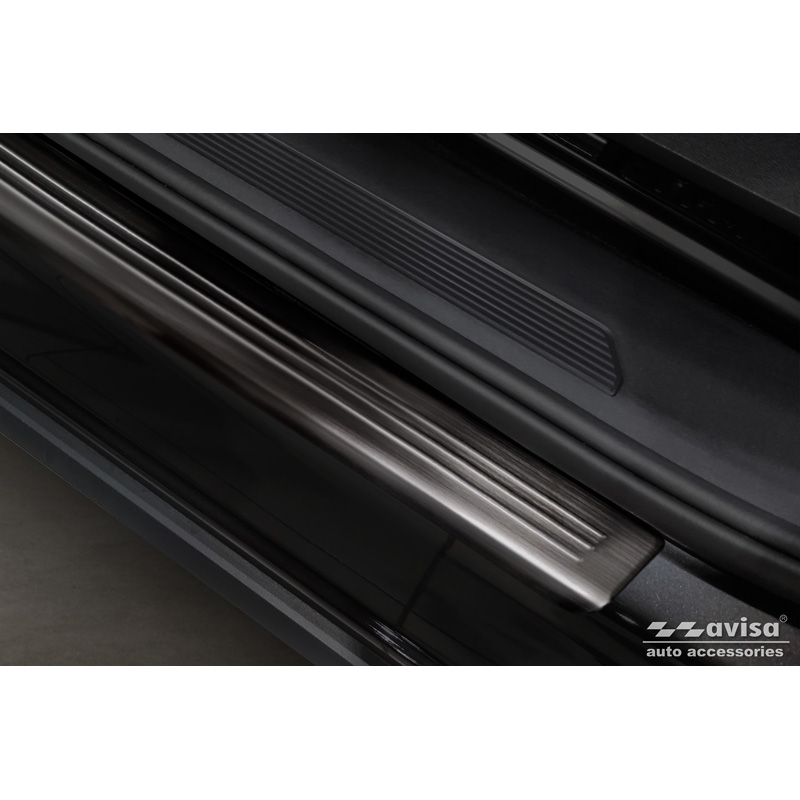 Seuils de portes inoxydable noir sur mesure pour Volkswagen ID.4 2020- 'Lines' - 4-pièces