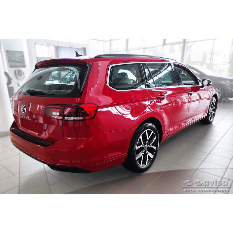Protection de seuil arrière inox noir mat sur mesure pour Volkswagen Passat 3G Variant 2014-2023 'Ribs'