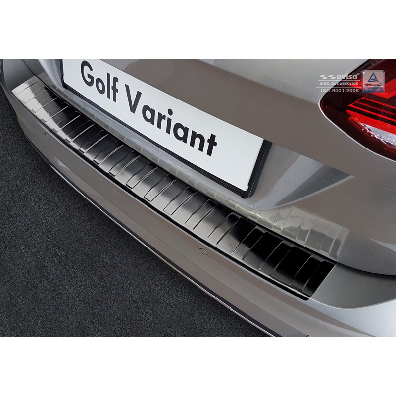 Protection de seuil arrière inox noir sur mesure pour Volkswagen Golf VII Variant Facelift incl. R-Line & Alltrack 2017-2020 'Ribs'