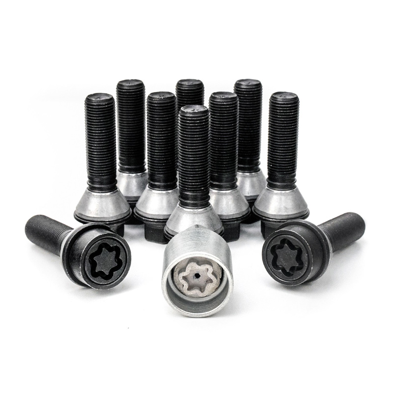 Jeu de Boulons de roue H&R conique avec col mobile M14x1.25 - Longueur 46mm - Noir - 10 pièces (p.e. sur mesure pour BMW) - antivol de roue inclus