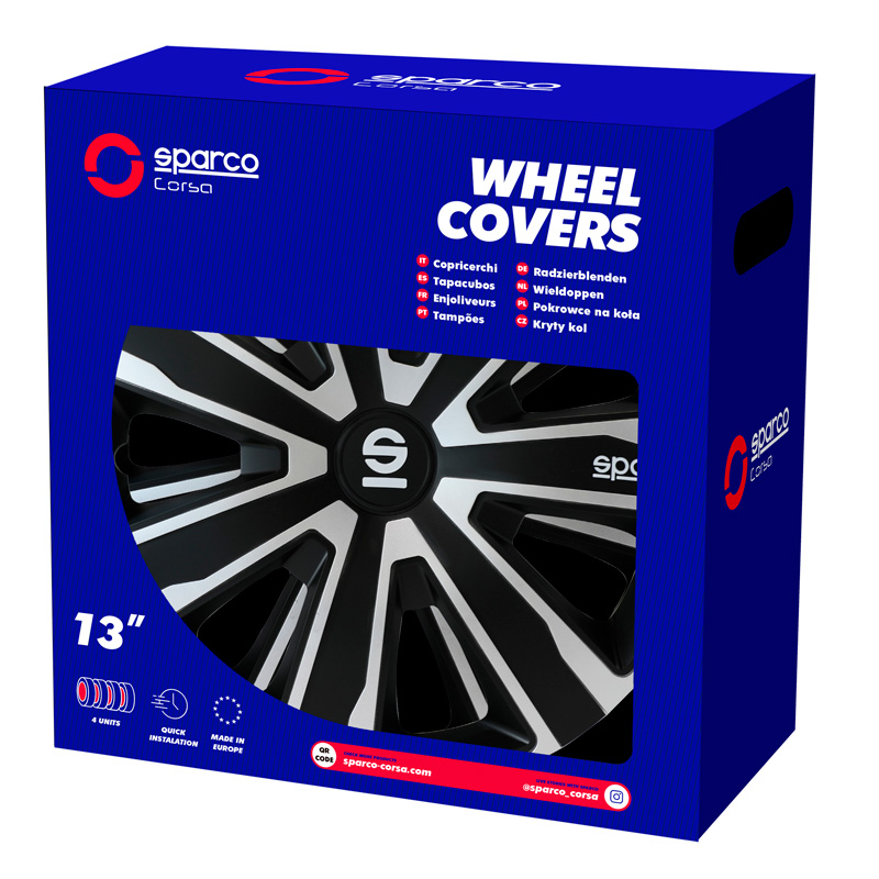 Sparco Enjoliveurs Palermo - 14-pouces - Argent/Noir - Set de 4 pièces