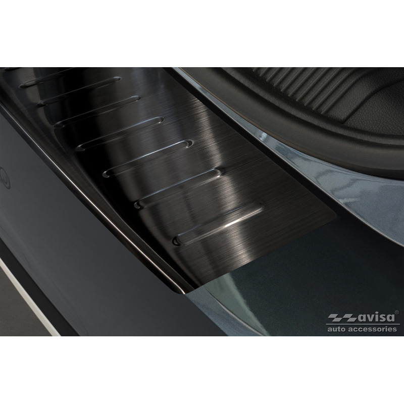 Protection de seuil arrière inox Noir sur mesure pour Skoda Yeti 4x4 Outdoor version/Adventure 2013-2015 & Facelift 2015-2017 'Ribs'