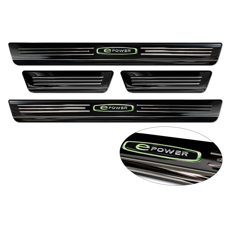 Seuils de portes inoxydable noir sur mesure pour Volkswagen ID.3 2020-2023 & FL 2023- 'E-Power' - 4-pièces