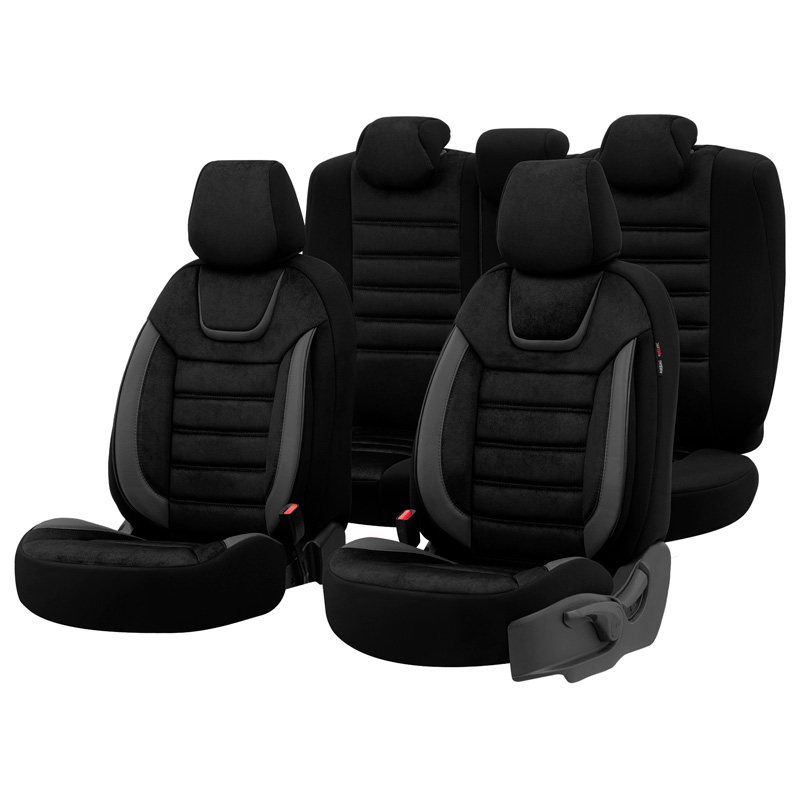 Housse de sièges universel en suede/cuir/textile 'Iconic' Noir/Gris - 11-pièces - adapté aux Side-Airbags