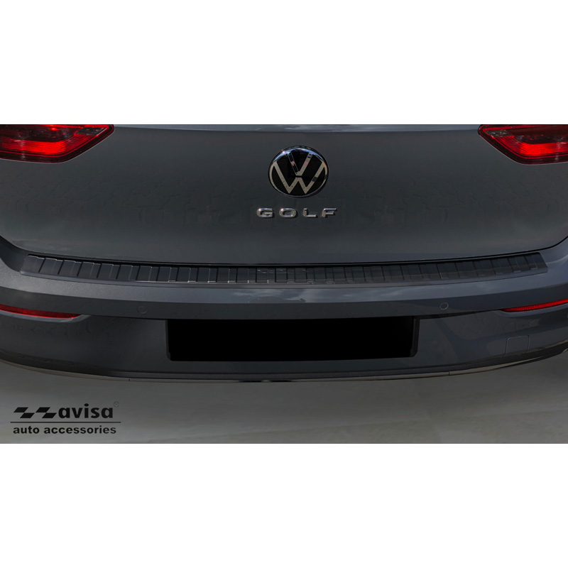 Protection de seuil arrière inox noir sur mesure pour Volkswagen Golf VIII HB 5-portes 2020-2024 & FL 2024- 'Ribs'