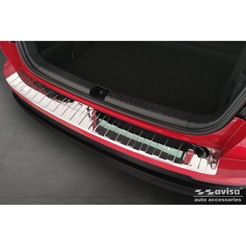 Protection de seuil arrière inox Chrome sur mesure pour Skoda Karoq Facelift incl. Sportline 2022- 'Ribs'