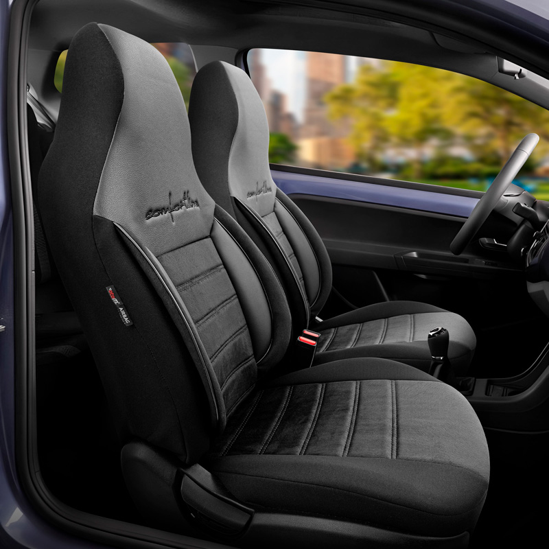 Housse de sièges 'CityBug' universel en velours/textile 'Comfortline' Noir/Gris - 9-pièces - adapté aux Side-Airbags