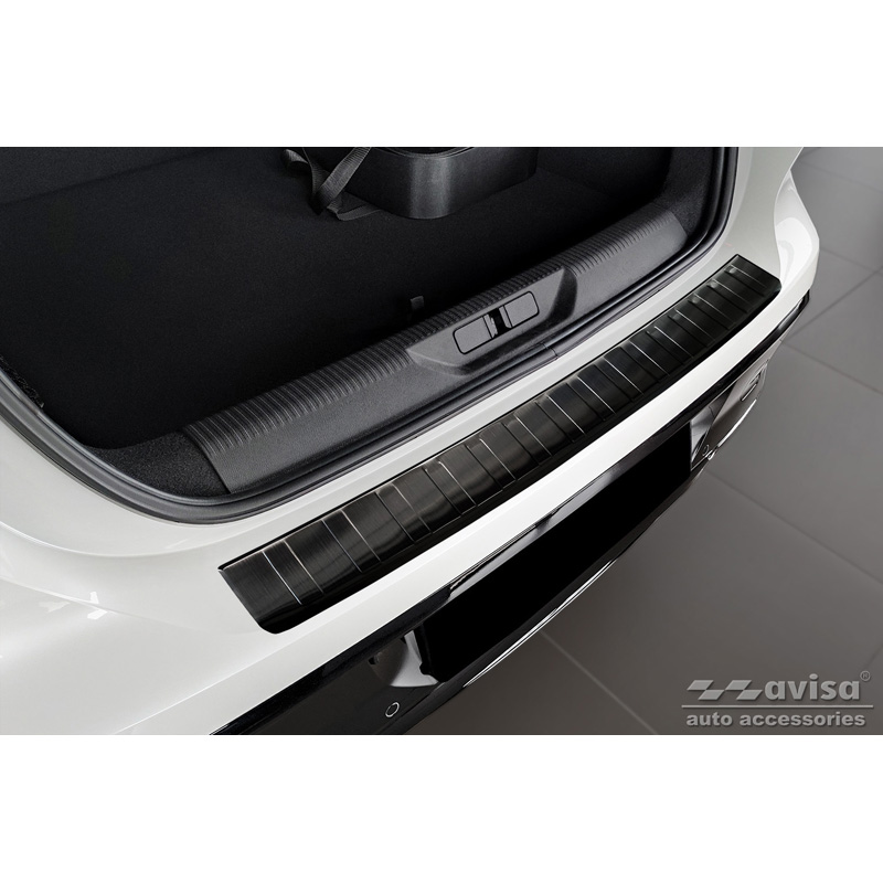 Protection de seuil arrière inox noir sur mesure pour Peugeot 308 III HB 2021- 'Ribs'