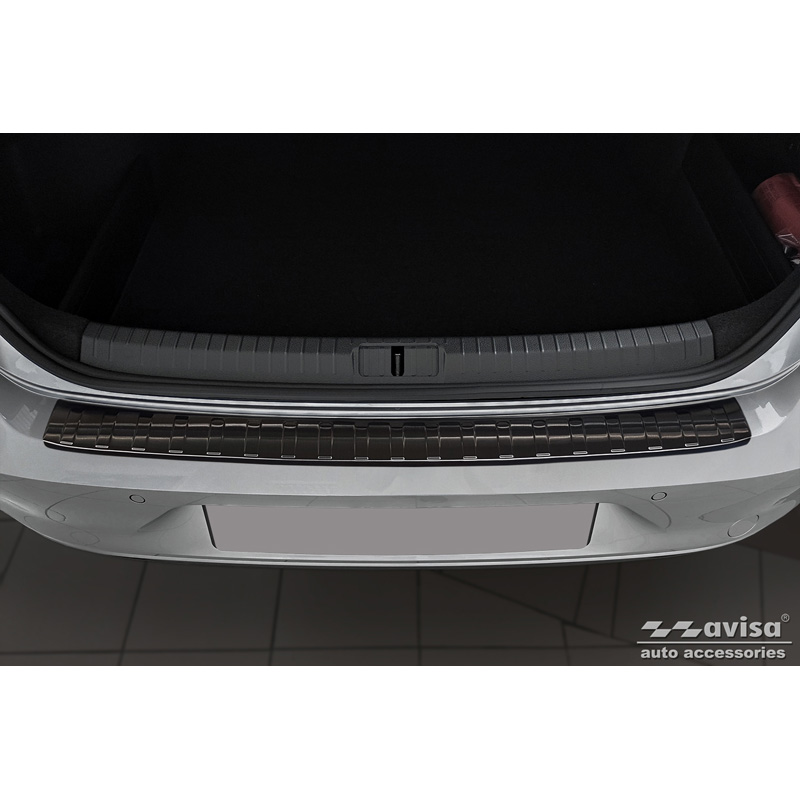 Protection de seuil arrière inox noir sur mesure pour Volkswagen Passat Sedan 2014-2019 & FL 2019-2023 'Ribs'