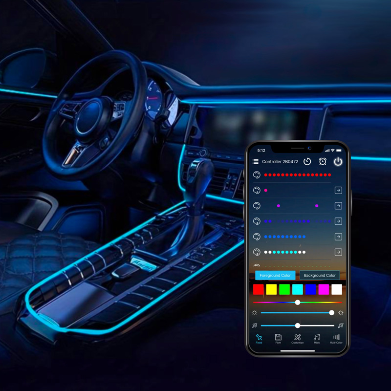 Éclairage d'ambiance intérieur à LED multicolores 2 pièces avec contrôle par application et fibre optique de 5 mètres