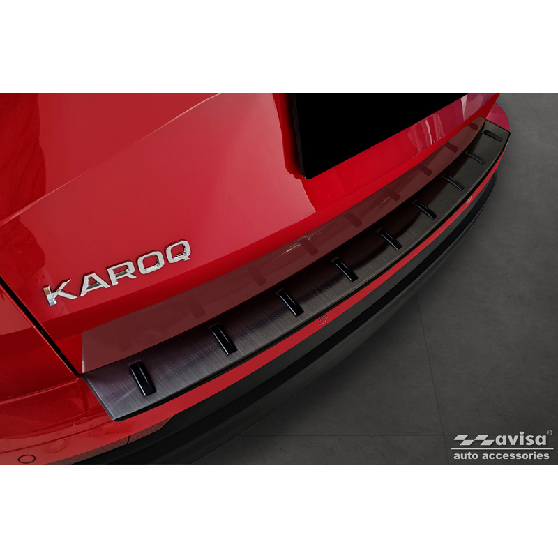 Protection de seuil arrière inox noir sur mesure pour Skoda Karoq (NU7) Facelift incl. Sportline 2022- 'STRONG EDITION'