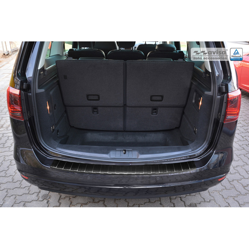 Protection de seuil arrière inox noir sur mesure pour Seat Alhambra & Volkswagen Sharan II 2010- 'Ribs'