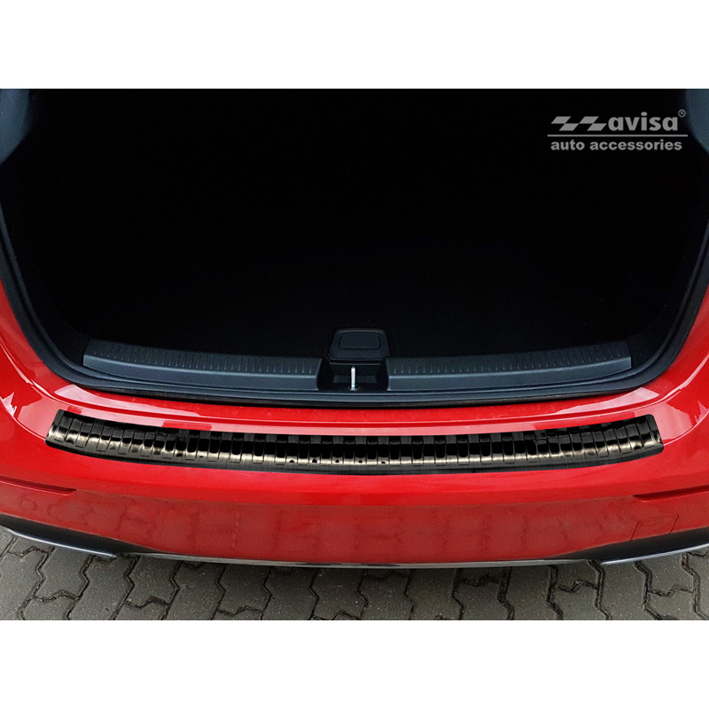 Protection de seuil arrière inox noir sur mesure pour Mercedes Classe-A W177 HB 2018- incl. AMG & EQ 'Ribs'