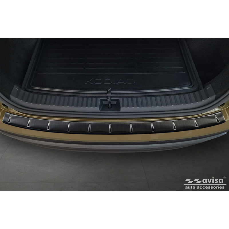 Protection de seuil arrière inox noir sur mesure pour Skoda Kodiaq II (PS7) 2024- 'Ribs'