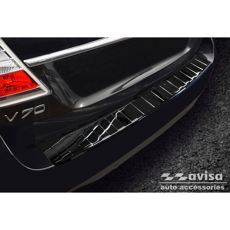 Protection de seuil arrière inox Noir-Chromé sur mesure pour Volvo V70 Facelift 2013-2016 'Ribs'