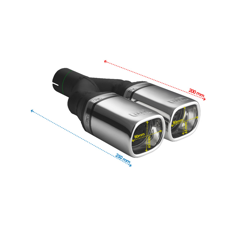 Ulter Sport Embout d'échappement - Rectangle Double 80x65mm - Longueur 200mm - Montage ->50mm - Inoxydable