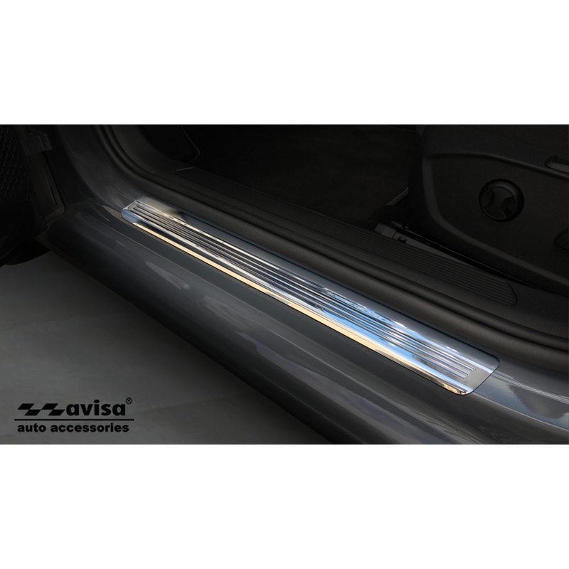 Seuils de portes inoxydable Argent-Chromé sur mesure pour Volkswagen Golf VIII HB/Variant 2020-2024 & FL 2024- 'Lines' - 4-pièces