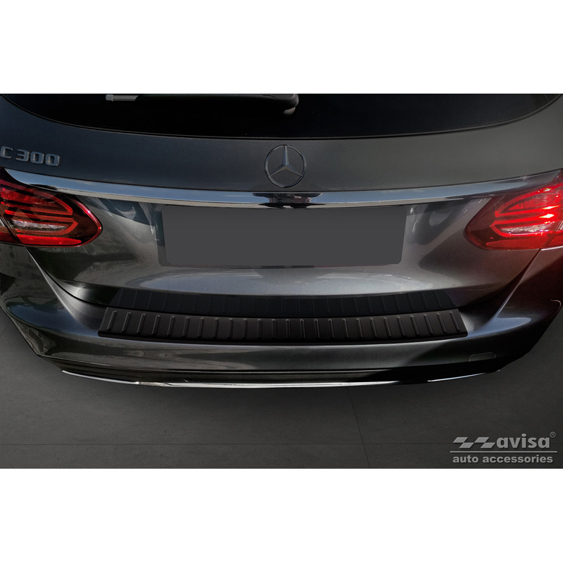 Protection de seuil arrière inox noir mat sur mesure pour Mercedes Classe-C W205 Kombi 2014-2021 'Ribs'