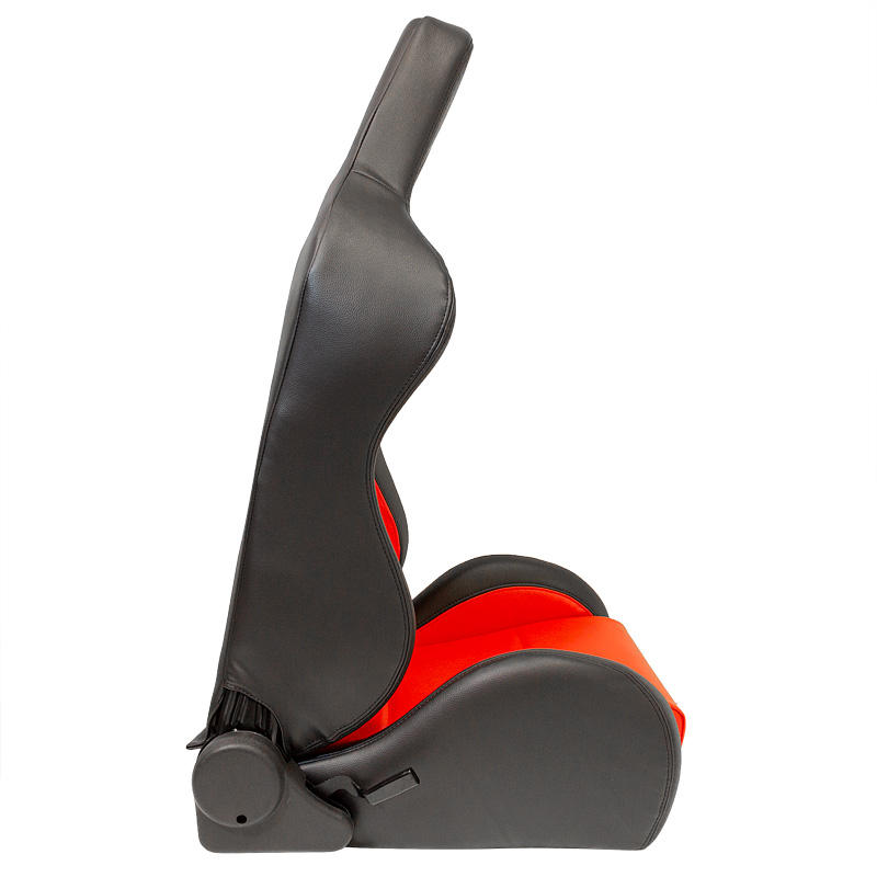 Siège baquet 'Eco' - Noir/Simili Cuir Rouge - Dossier réglable (à droite) - incl. glissières