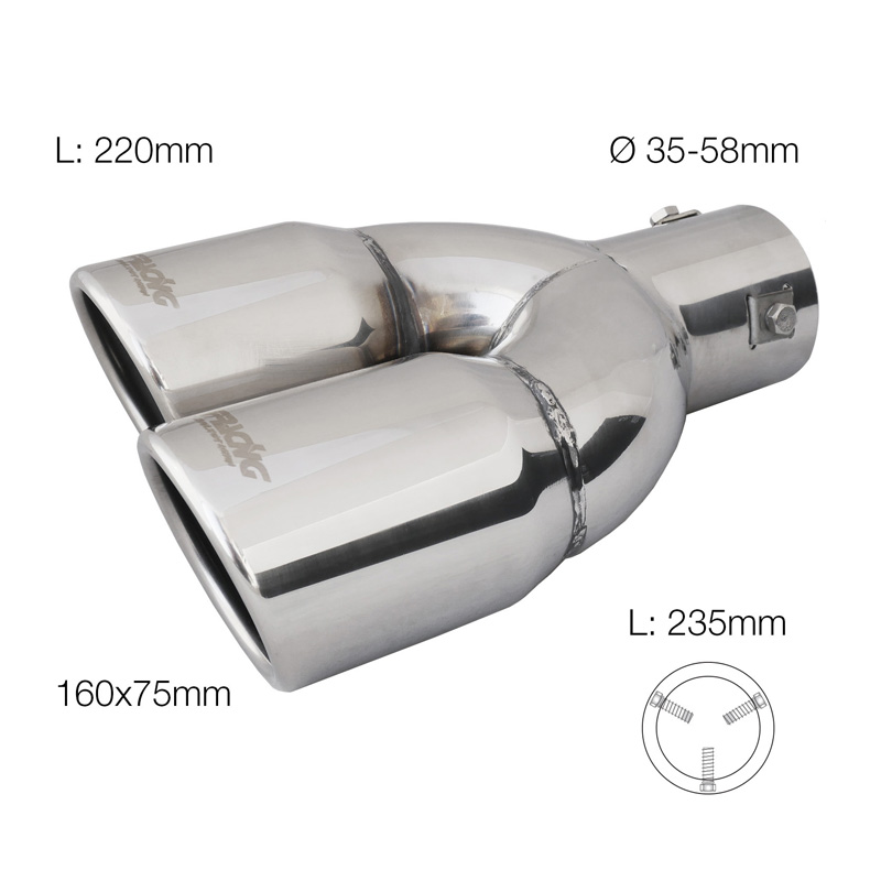 Simoni Racing Embout d'Échappement à gauche Rond Double/Oblique Inox - Ø70xL220mm - Montage ->58mm