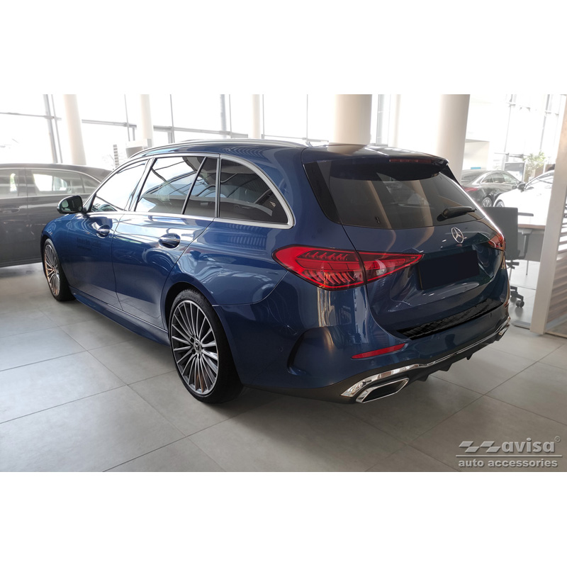 Protection de seuil arrière inox noir sur mesure pour Mercedes Classe-C AMG Estate S206 2021- 'Ribs'