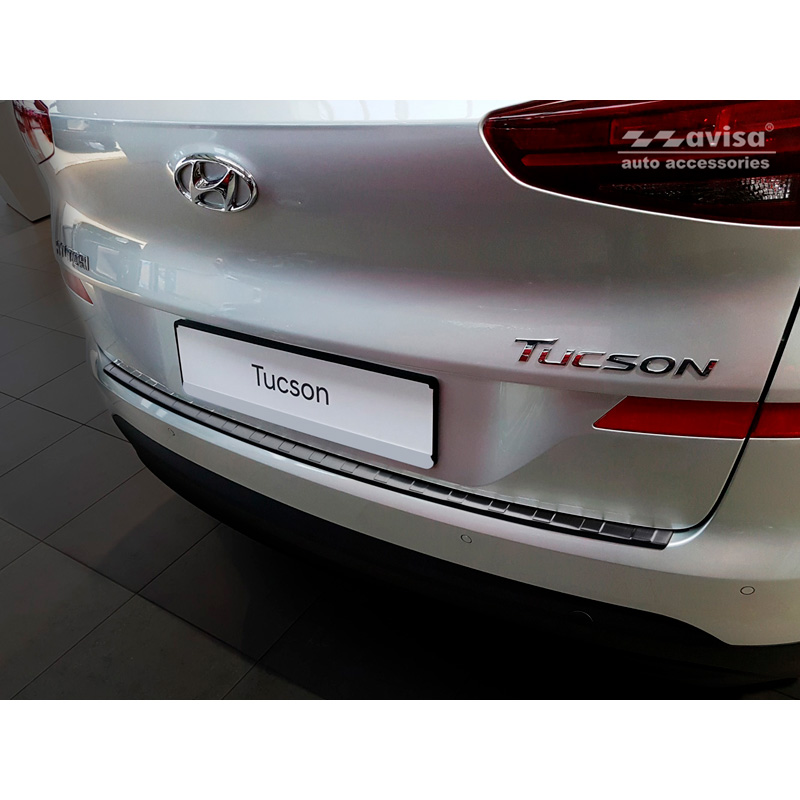 Protection de seuil arrière inox noir sur mesure pour Hyundai Tucson FL 2018- 'Ribs'