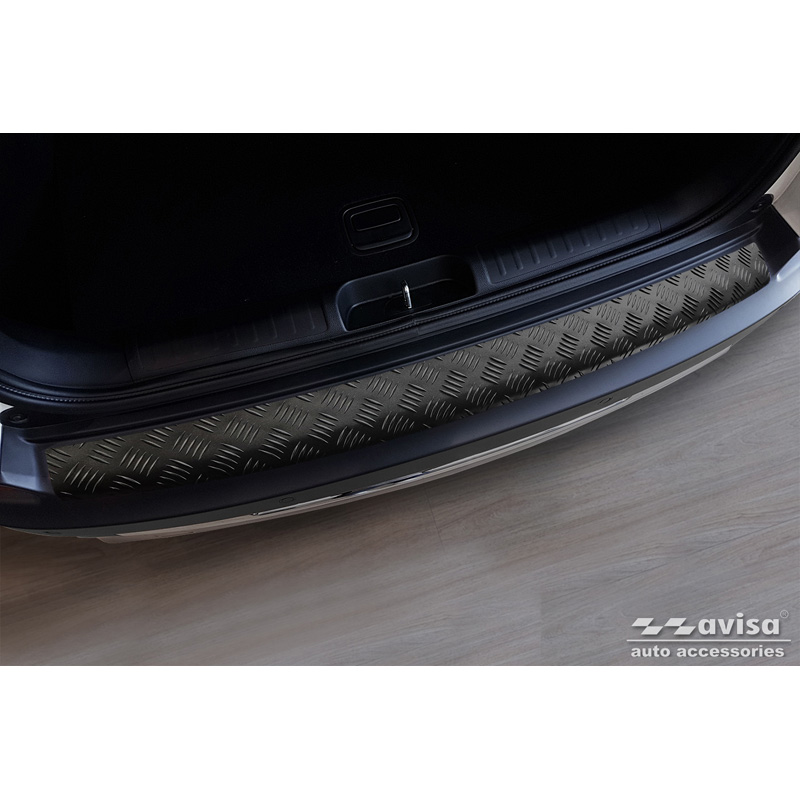 Protection de seuil arrière en aluminium noir mat sur mesure pour Jeep Cherokee Facelift 2018- 'Riffled Plate'