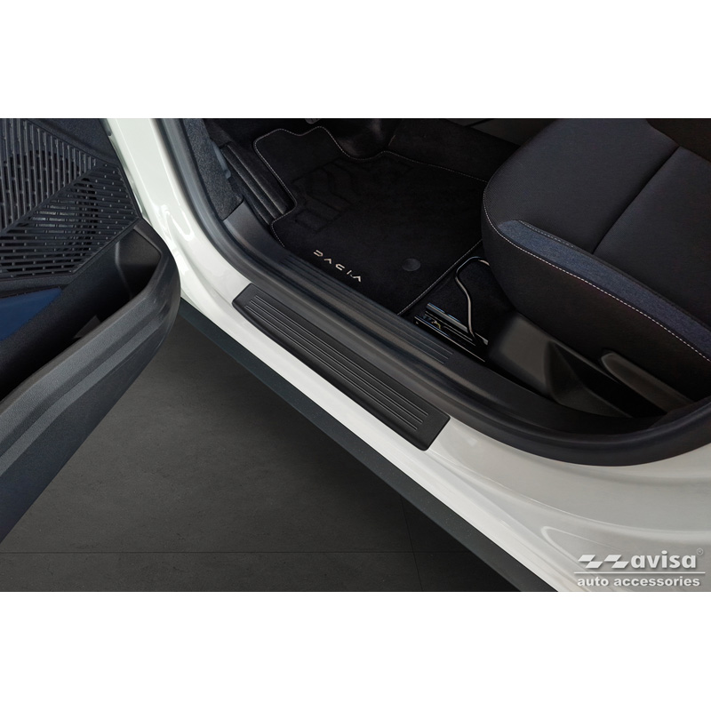 Seuils de portes inoxydable noir sur mesure pour Dacia Duster III 2024- - 'Lines' - 4-pièces