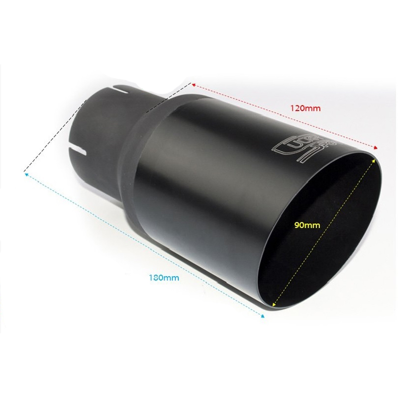 Ulter Sport Embout d'échappement - Ronde Ø90mm Incliné - Longueur 180mm - Montage ->55mm - Inoxydable Noir