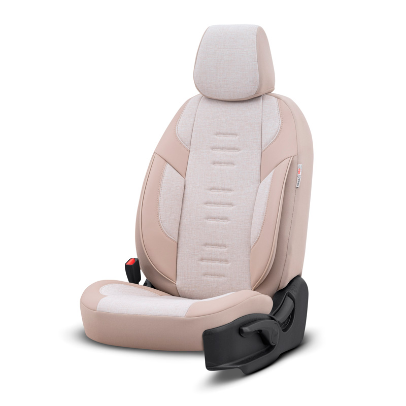 Housse de sièges universel en toile/cuir/textile 'Throne' Crème - 11-pièces - adapté aux Side-Airbags