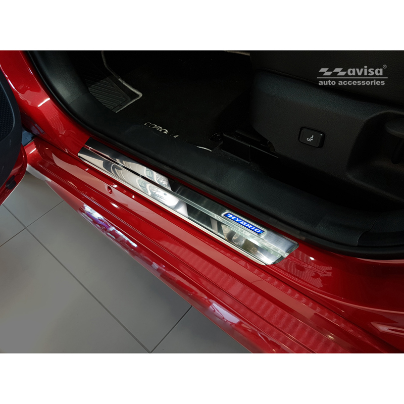 Seuils de portes inoxydable sur mesure pour Toyota Corolla XII Limousine/Hatchback/Touring Sports 2018- & Toyota Corolla Cross 2022- & Suzuki Swace Combi 2020- 'Hybrid' 4-pièces