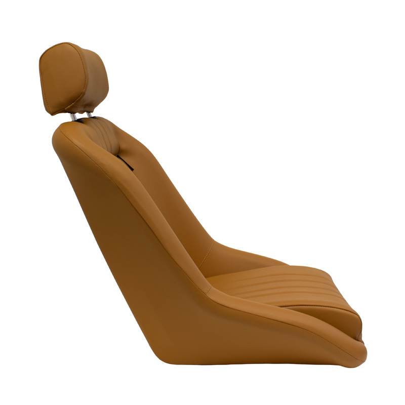 Siège baquet 'Classic' - Simili Cuir Beige - Dossier fixe + Appuie-tête - incl. glissières