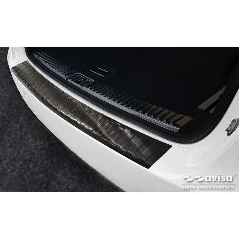 Noir Protection de seuil arrière inox sur mesure pour Porsche Cayenne II 2010-2014 & FL 2014- 'Ribs'