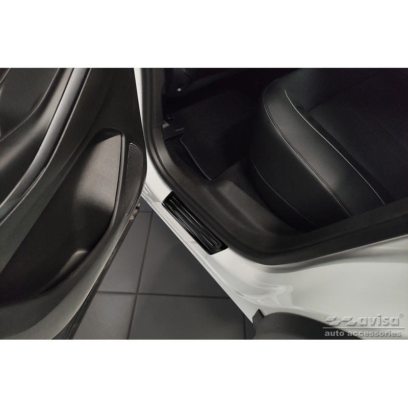 Seuils de portes inoxydable noir sur mesure pour Opel Grandland X 2017-2021 & Facelift 2021- 'Hybrid' - 4-pièces