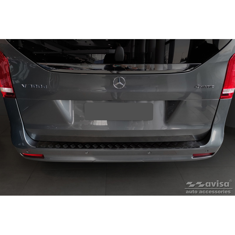 Protection de seuil arrière en aluminium noir mat sur mesure pour Mercedes Vito & Classe-V 2014-2019 & Facelift 2019- 'Riffled Plate'
