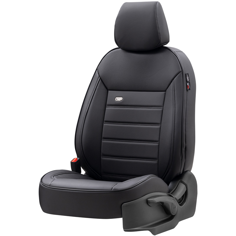 Housse de sièges universel en plein cuir 'Premium' Noir - 11-pièces - adapté aux Side-Airbags