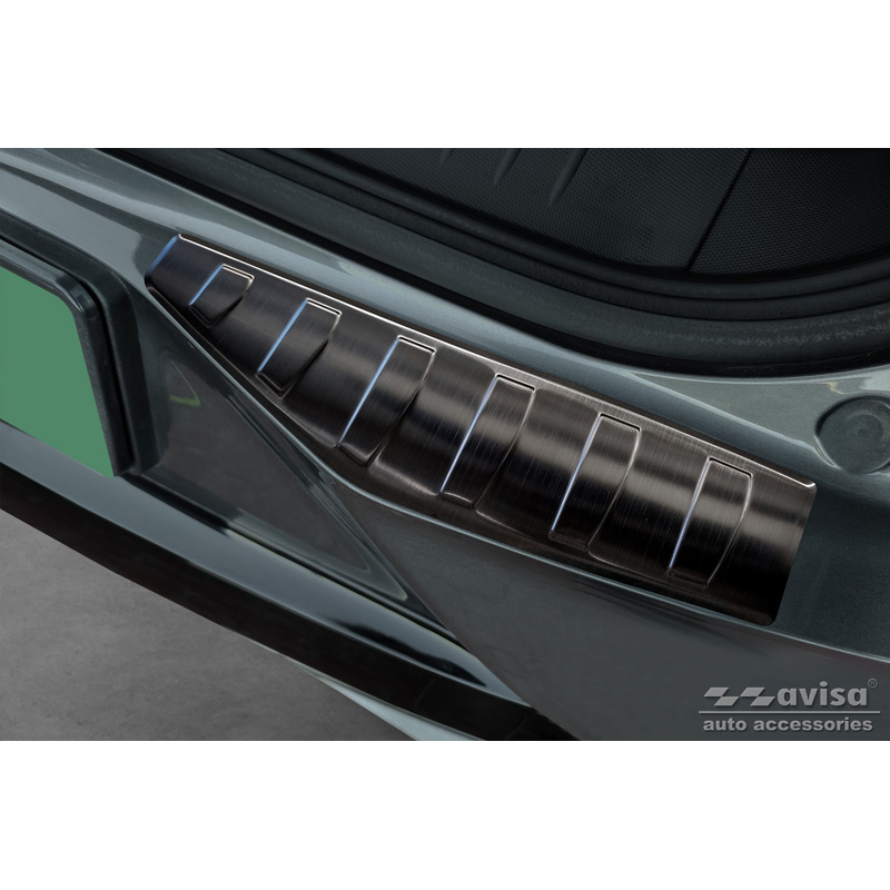 Protection de seuil arrière inox noir sur mesure pour Ford Mustang Mach-E 2020- 'Ribs' (2-pièces)
