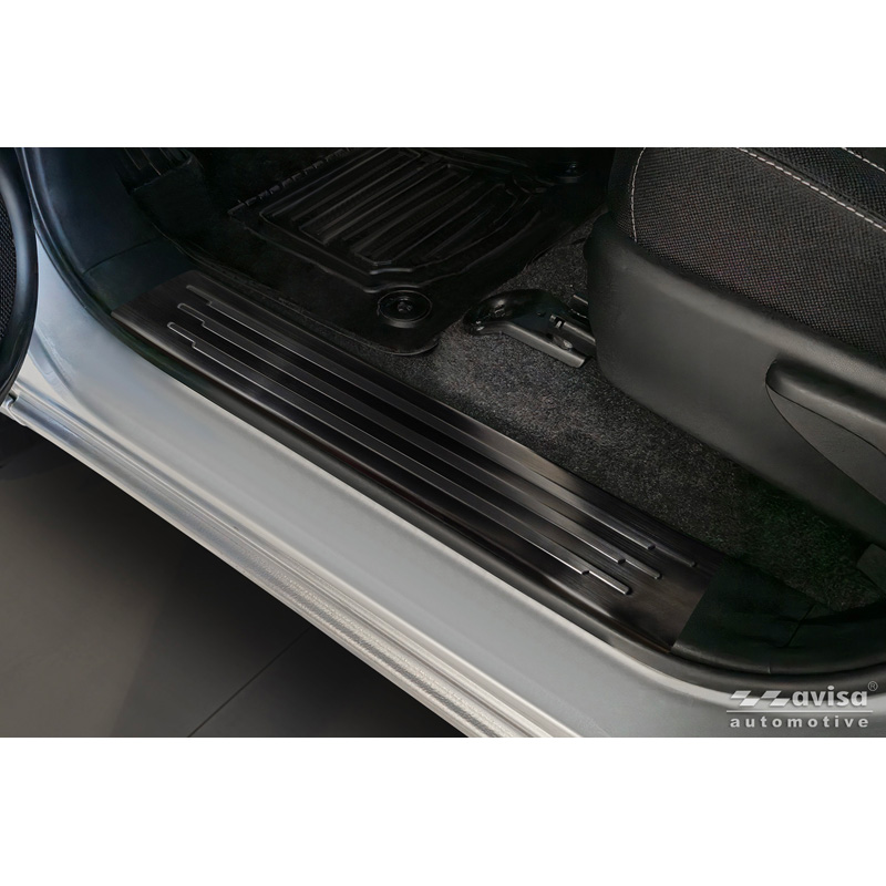 Avisa Seuils de portes inoxydable noir sur mesure pour Toyota Hilux VIII Facelift 2020- - 'Lines' - 4-pièces