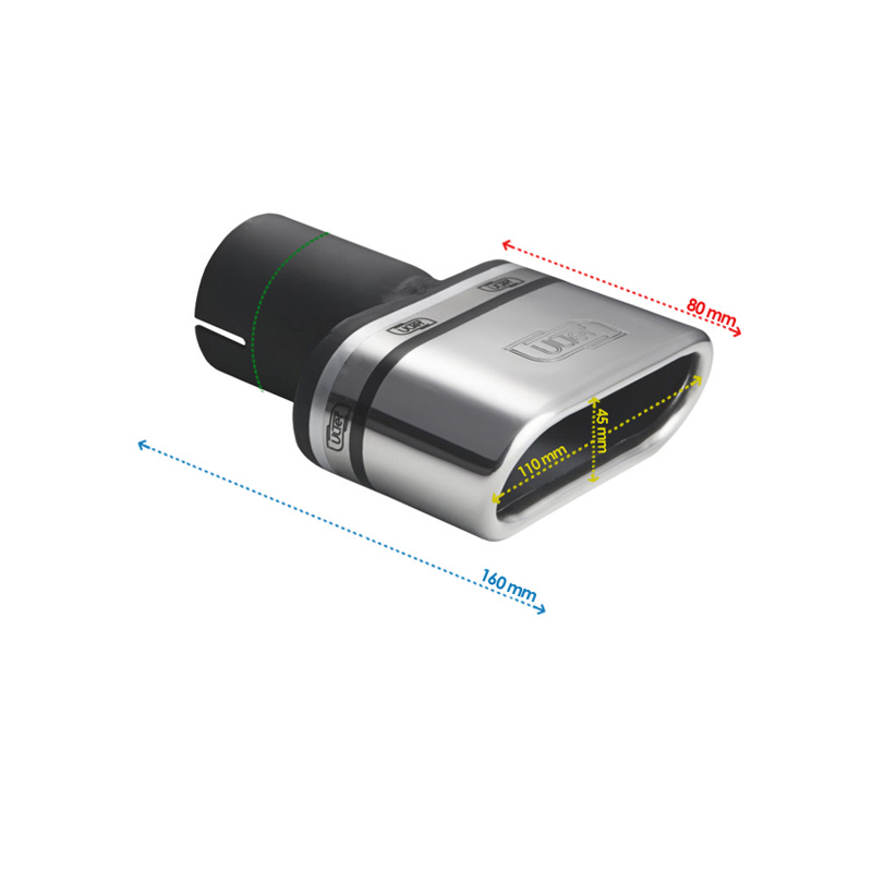 Ulter Sport Embout d'échappement - Ovale 110x45mm Incliné - Longueur 80mm - Montage ->50mm - Inoxydable