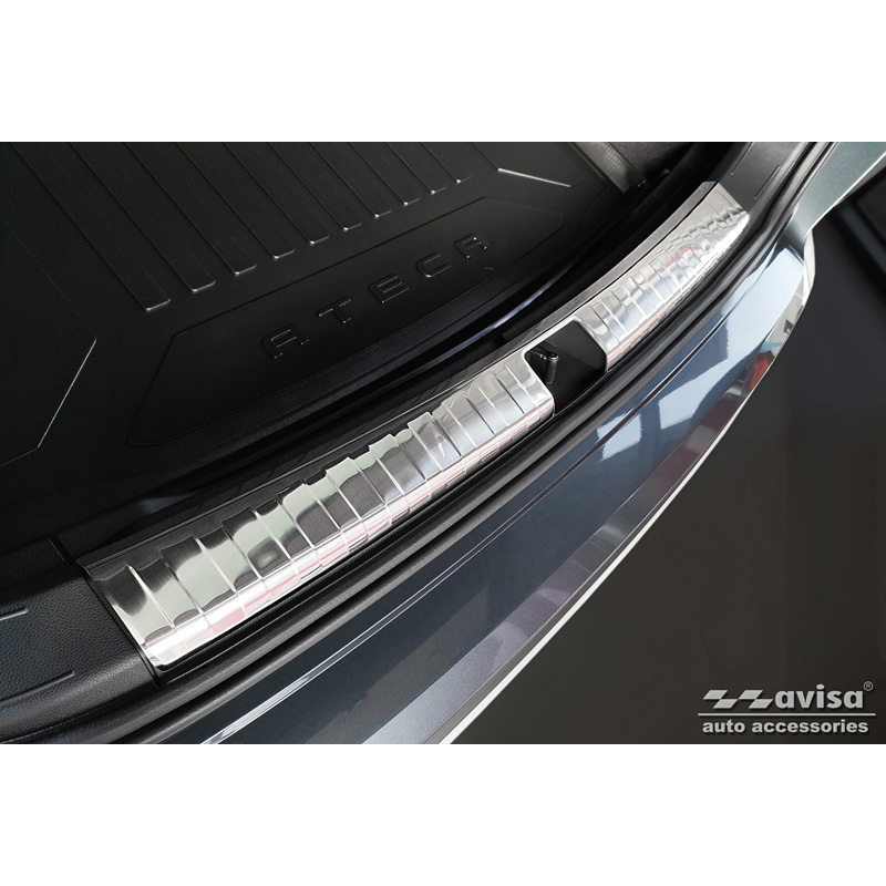 Protection de seuil arrière d'intérieur inox sur mesure pour Seat Ateca 2016-2020 & FL 2020- incl. Cupra Ateca 2018- 'Ribs'