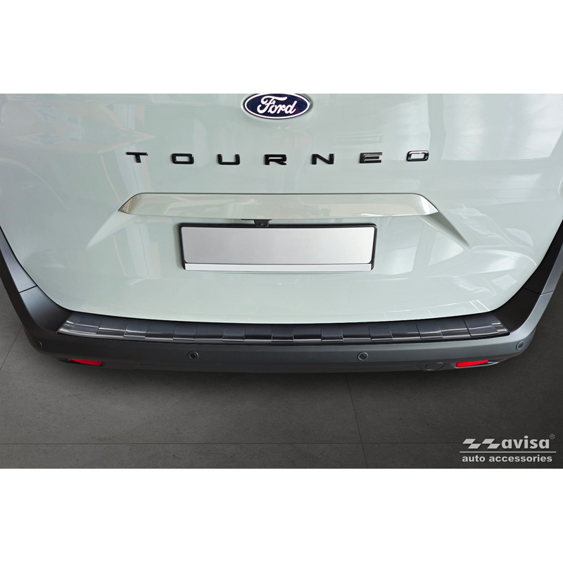 Protection de seuil arrière inox noir sur mesure pour Ford Tourneo Courier II / Transit Courier II 2023- 'Ribs'