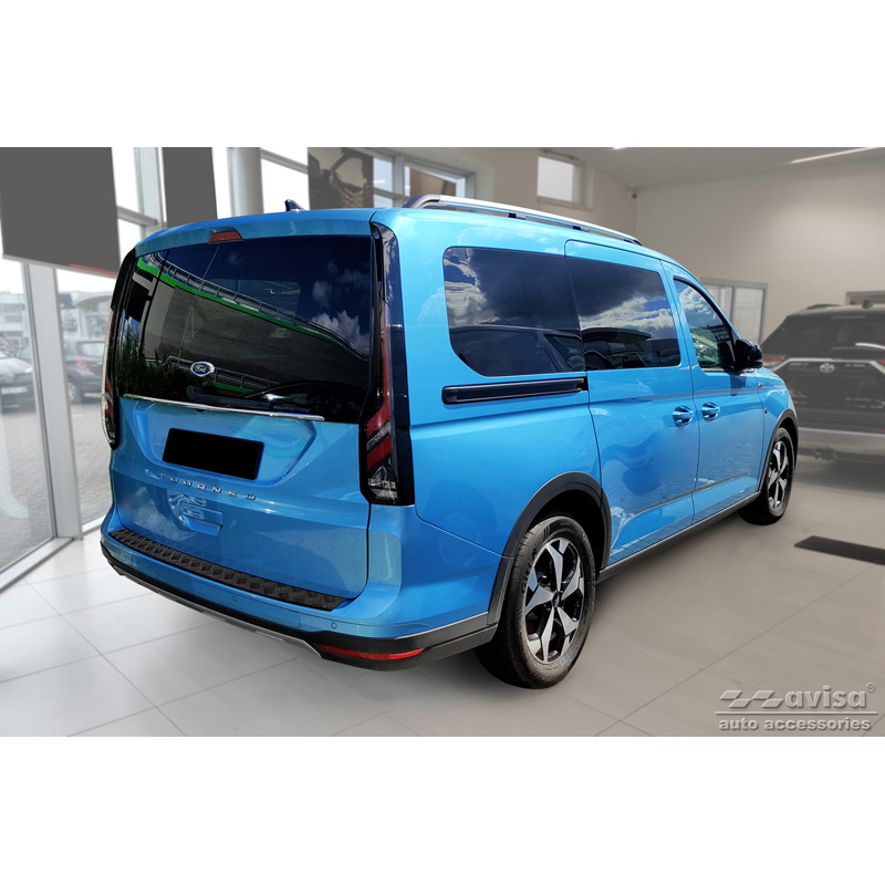 Protection de seuil arrière en aluminium noir mat sur mesure pour Ford Tourneo Connect III 2022- 'Riffled Plate'
