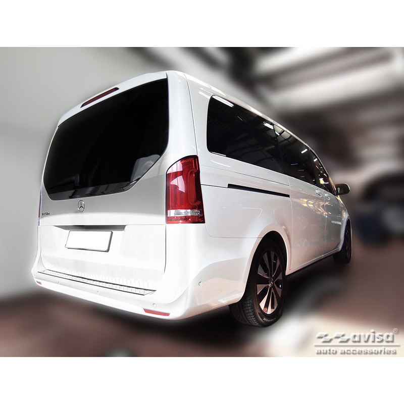 Protection de seuil arrière inox Chrome sur mesure pour Mercedes Vito / Classe-V 2014-2019 & Facelift 2019- 'Ribs' 'XL'