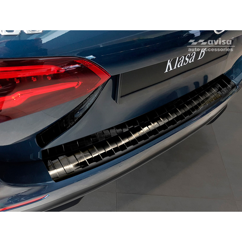 Protection de seuil arrière inox noir sur mesure pour Mercedes Classe-B W247 2018- 'Ribs'