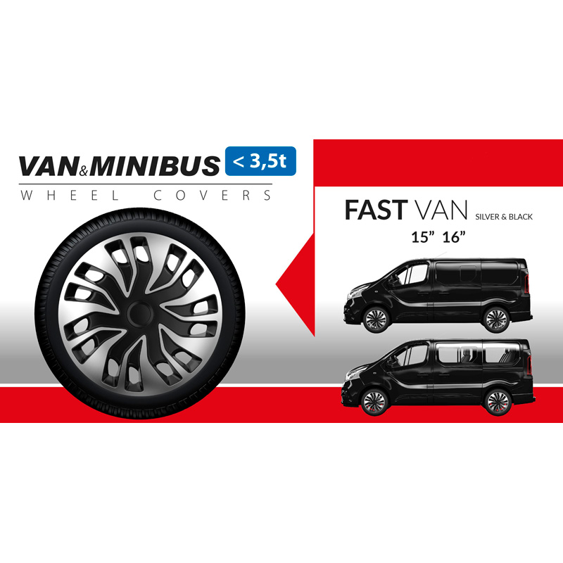 Jeu d'enjoliveurs Fast-VAN 15-inch argent/noir (sphère)