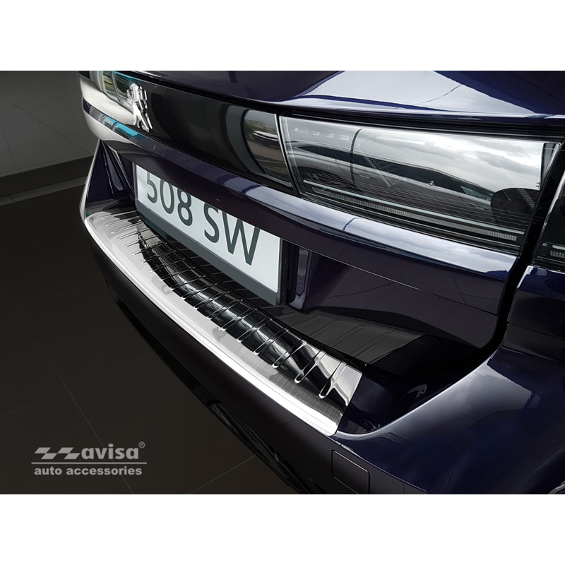 Protection de seuil arrière inox sur mesure pour Peugeot 508 II SW 2019- 'Ribs'