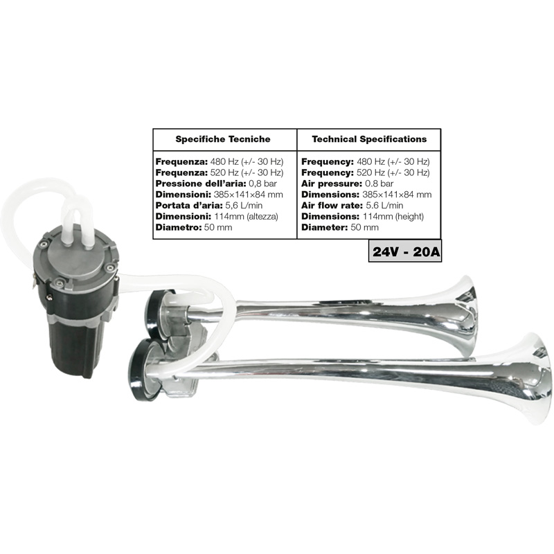 Simoni Racing Klaxon pneumatique 2 tons - Truck - 24V 118 dB - Aluminium