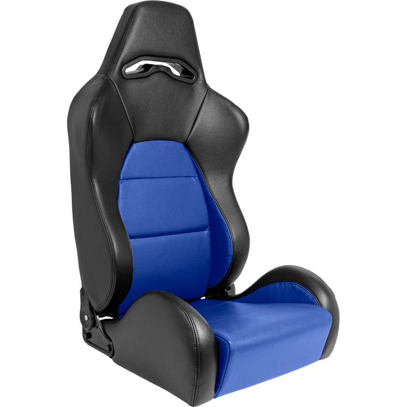 Siège baquet 'Eco' - Noir/Simili Cuir Bleu - Dossier réglable (à gauche) - incl. glissières
